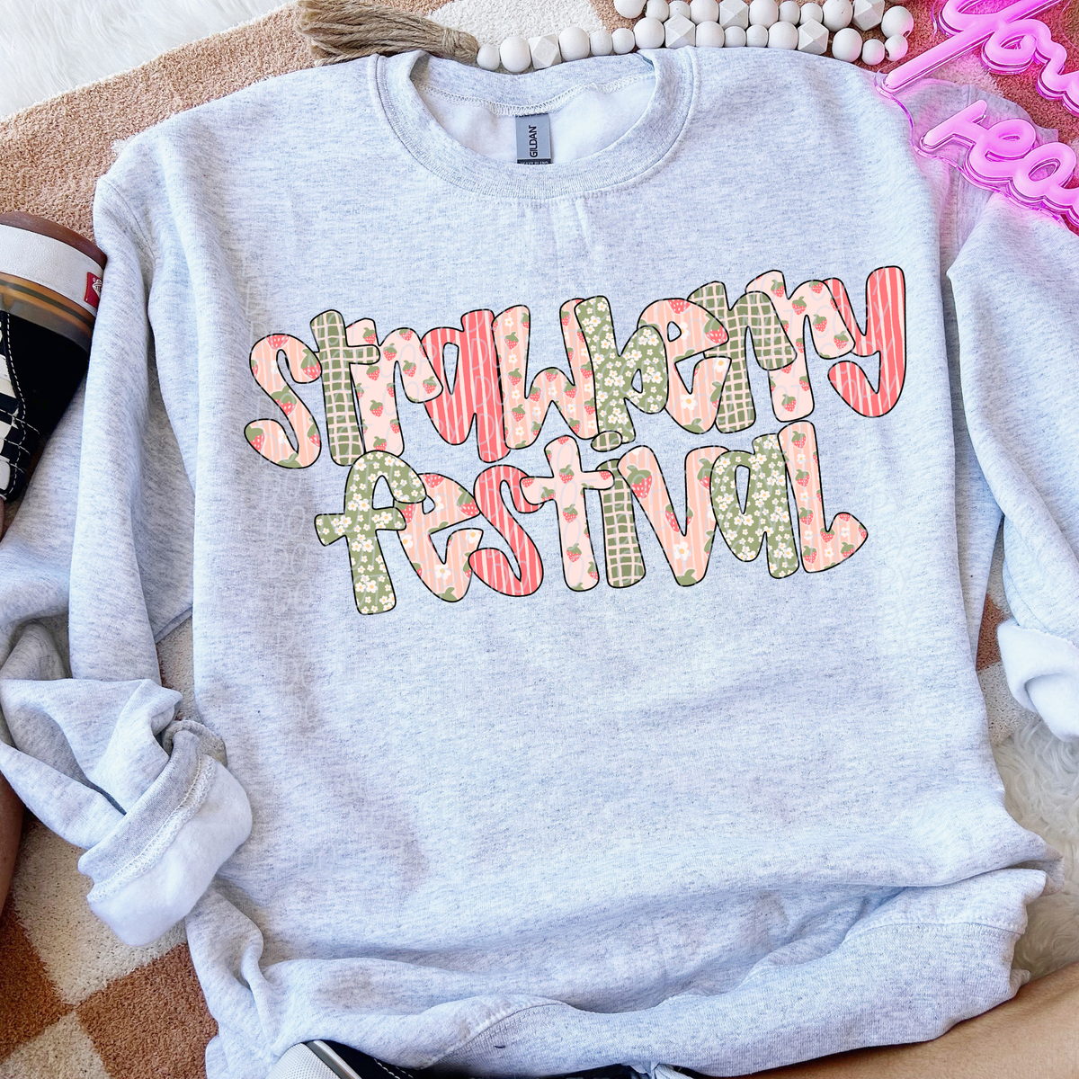 Strawberry festival pink and green font (City) DTF Transfer