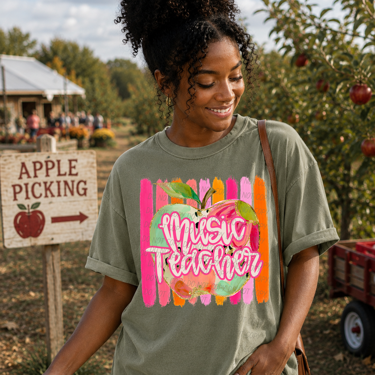 music teacher diff print apple with stripes (city) DTF transfer