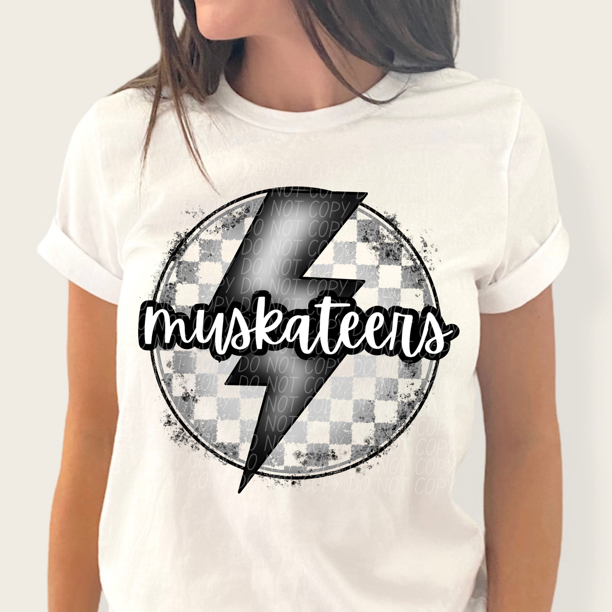 Muskateers grey/silver lightning bolt circle CITY DTF transfer
