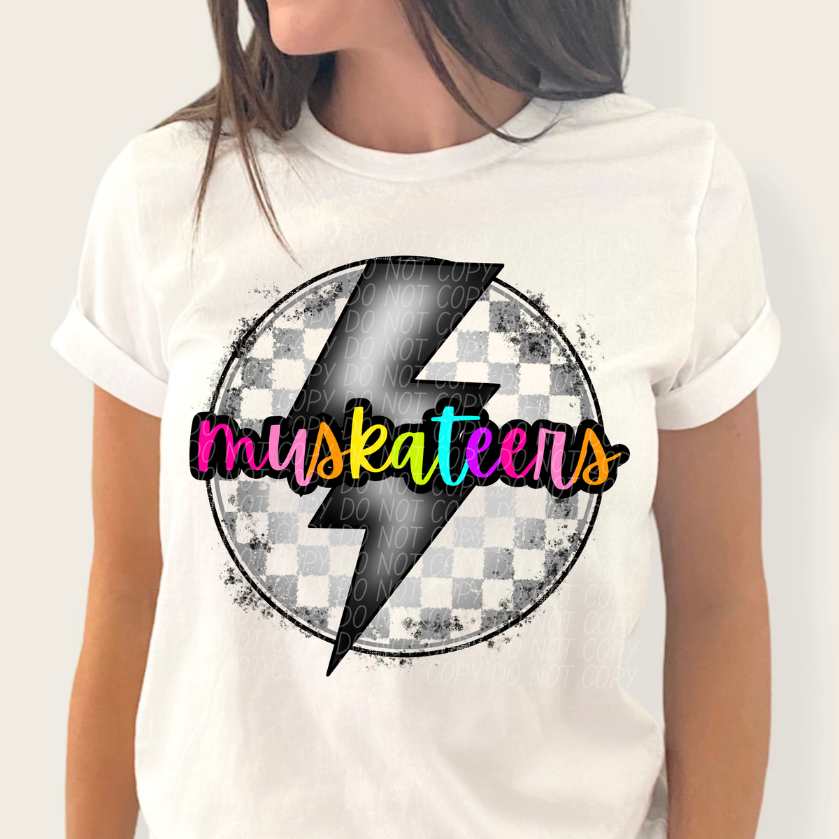 Muskateers BRIGHT COLORS FONT lightning bolt circle CITY DTF transfer