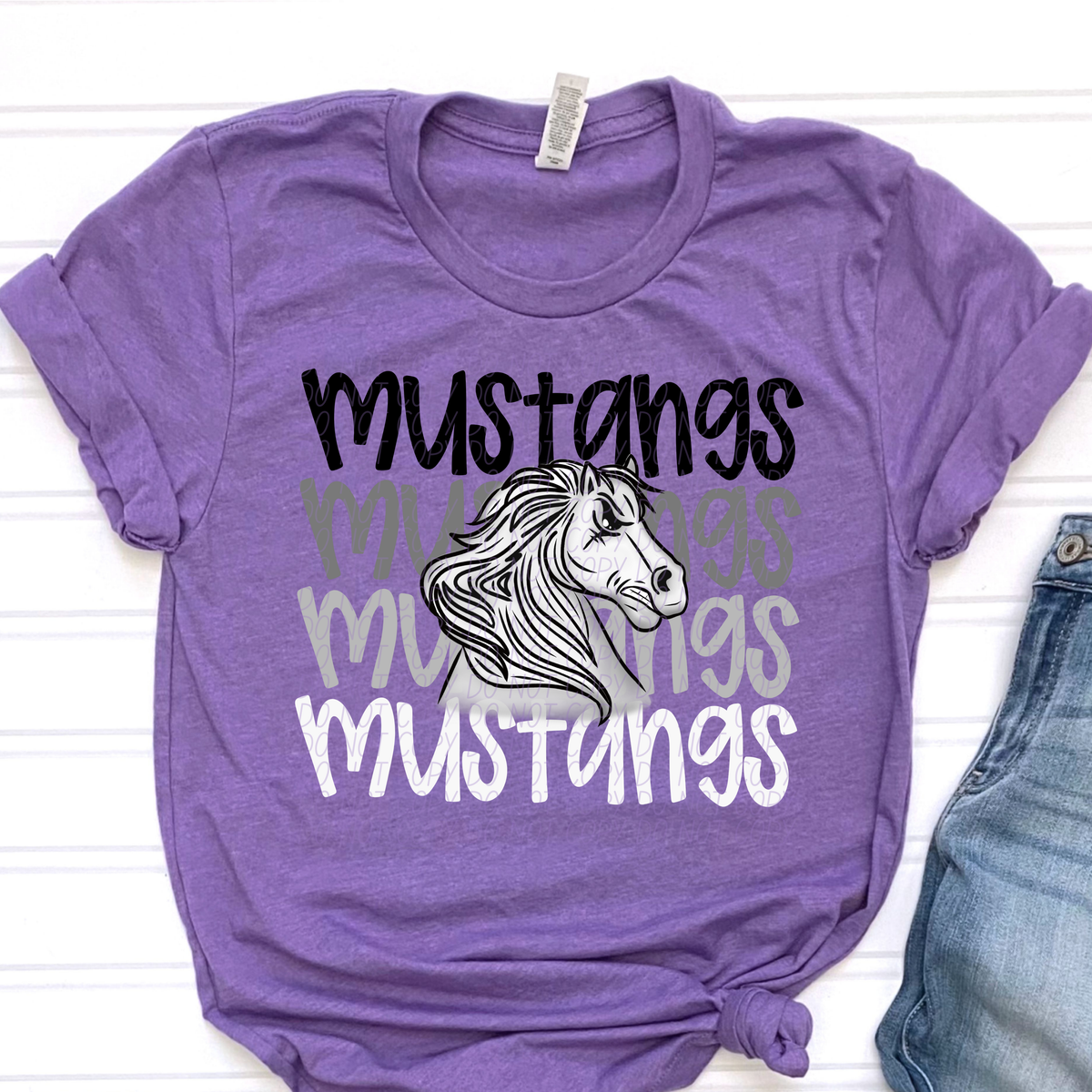 Mustangs Side View White Word Stacked (CITY) 57458 DTF transfer