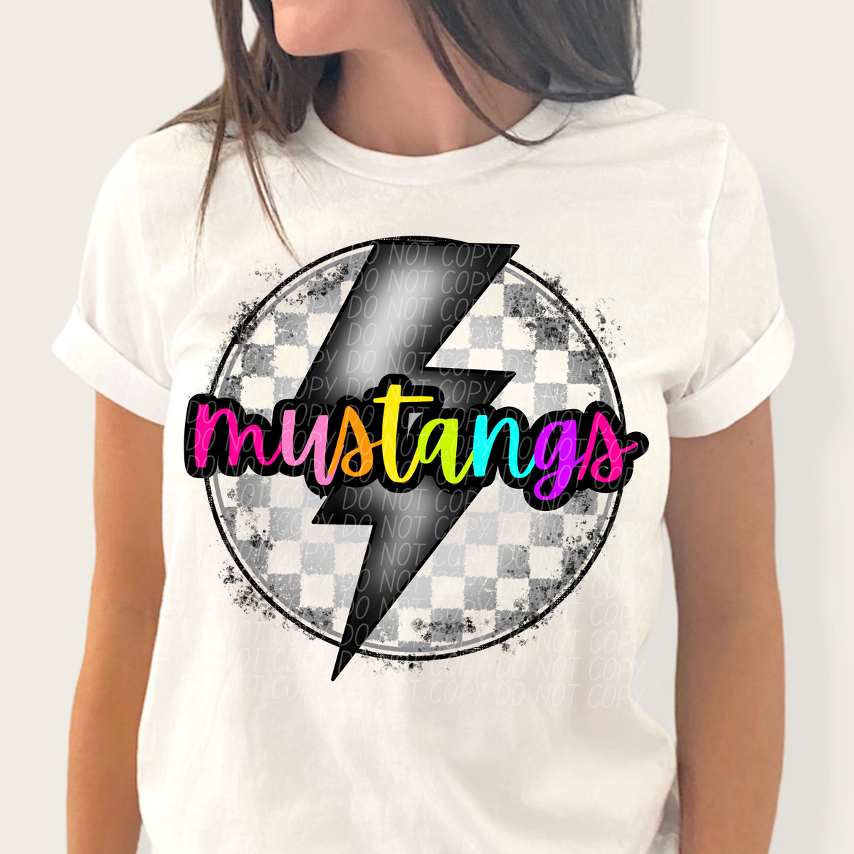 Mustangs BRIGHT COLORS FONT lightning bolt circle CITY DTF transfer
