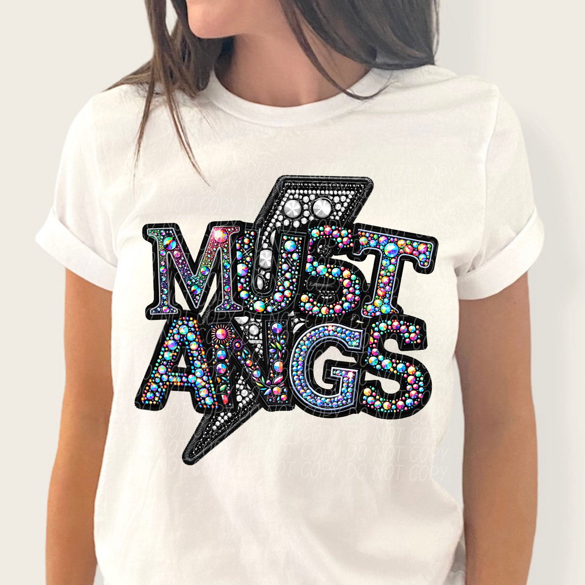 Mustangs lightning bolt rhinestones (city) 45237 DTF transfers