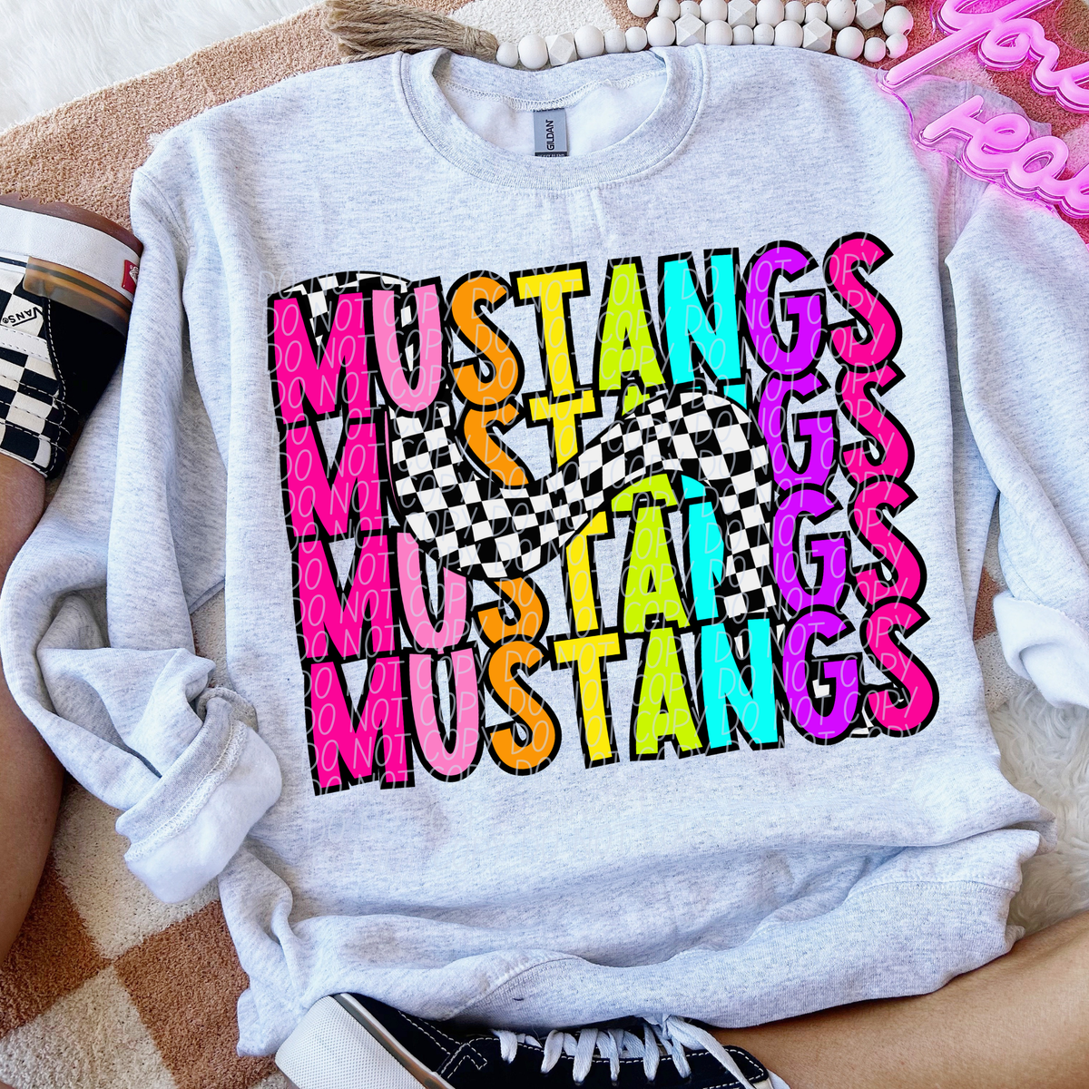 Mustangs 80's Vibe Mascot STACKED (City) DTF transfer