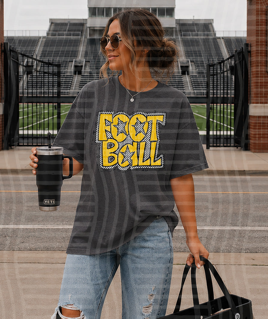 Mustard Preppy Checker Football with Star (Caplinger) DTF Transfers