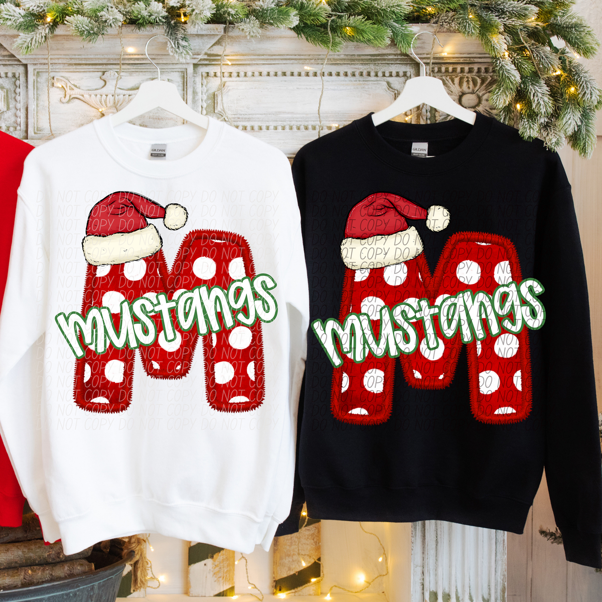 M Mustangs Christmas Faux Embroidery (CITY) 66339 DTF transfer