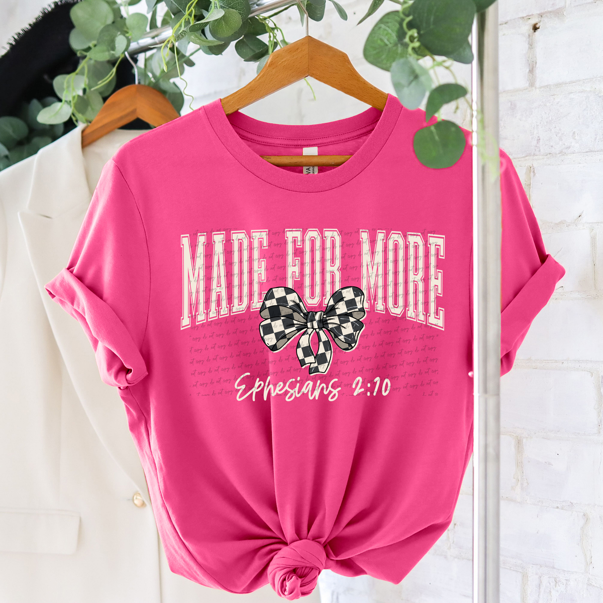 Made For More Ephesians 2:10 Checkered Bow White 86709 DTF Transfer
