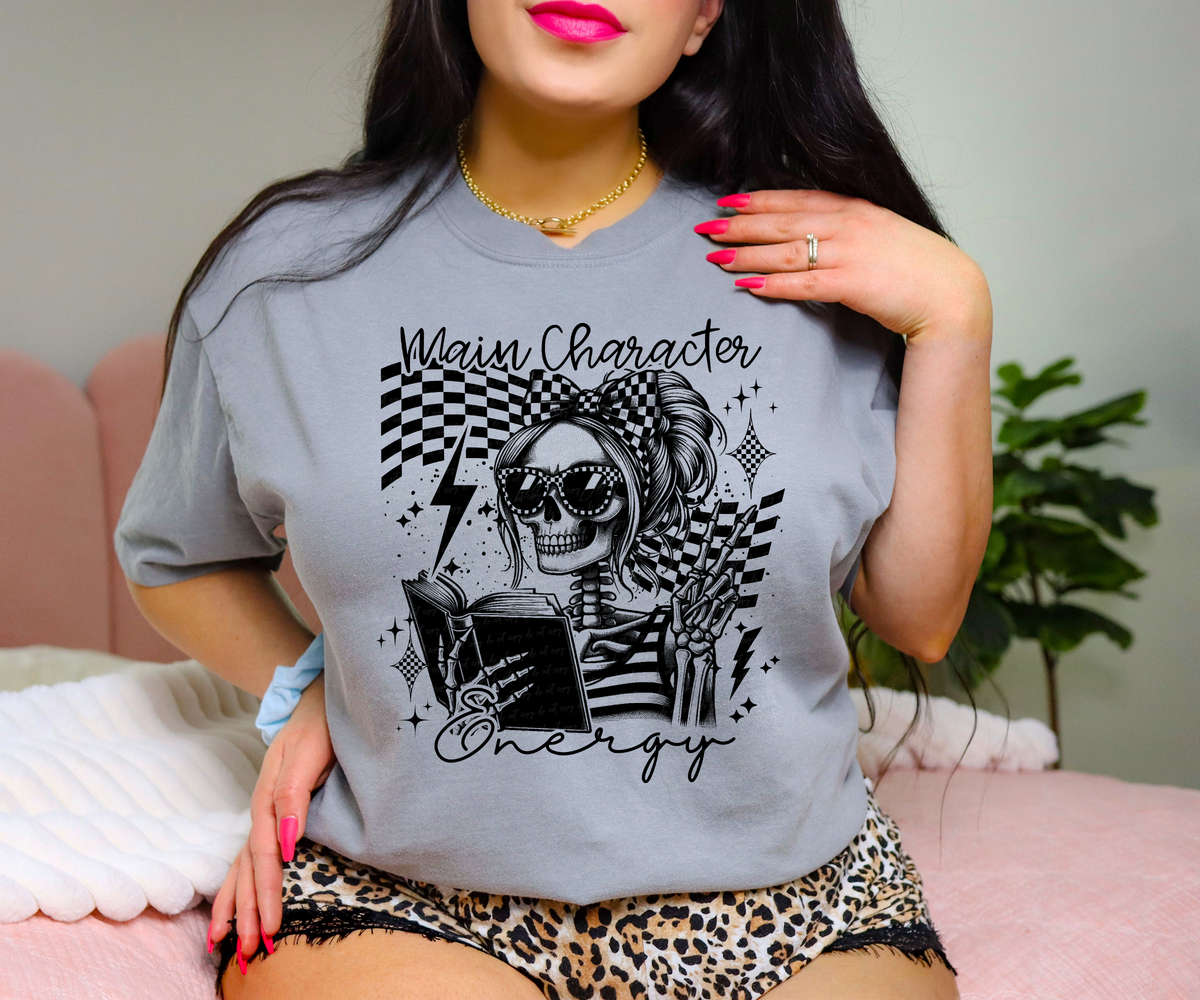 Main Character Energy Skellie Book BLACK 117649 DTF transfer