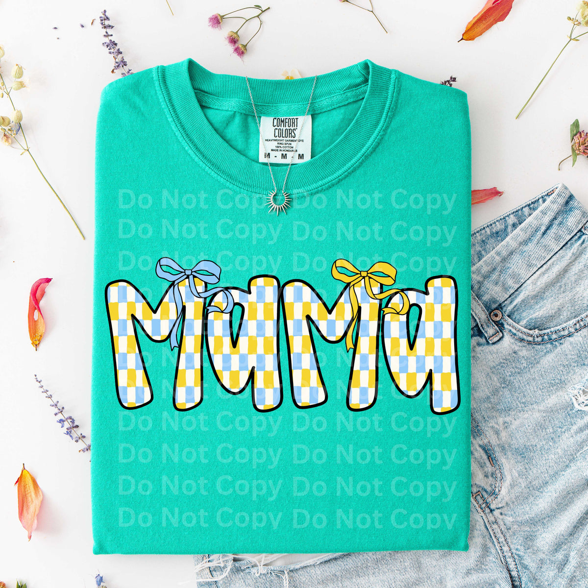 Mama blue and yellow checkered (Irene) DTF Transfer