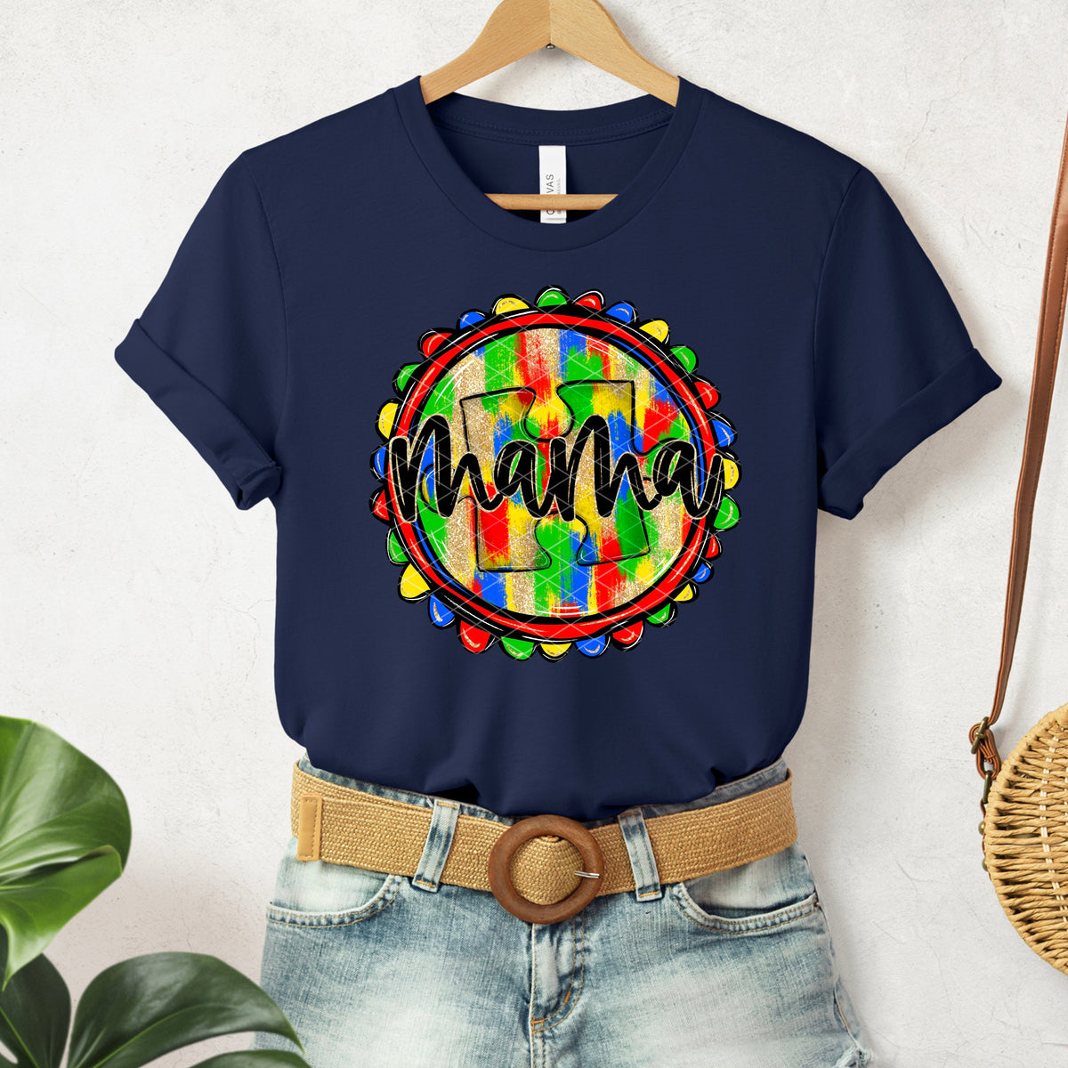 Autism mama faux GLITTER circle (SDD) DTF Transfer