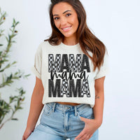 Mama stacked embroidery black checkered font DTF transfer