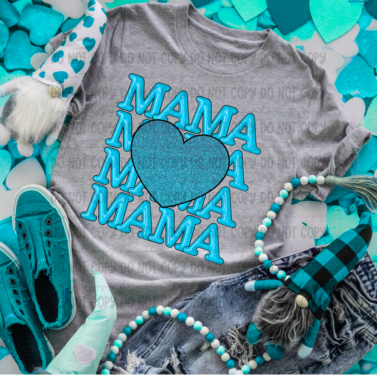 Mama Bubble Stacked Glitter Blue (REVEL) 78712 DTF Transfer