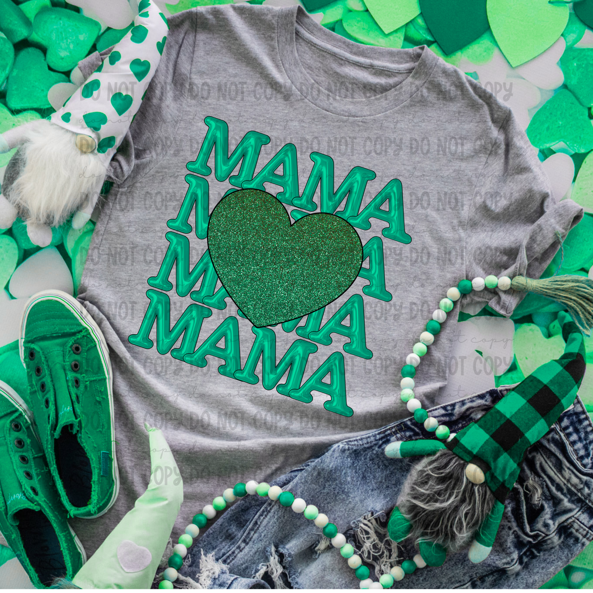 Mama Bubble Stacked Glitter Green (REVEL) 78713 DTF Transfer