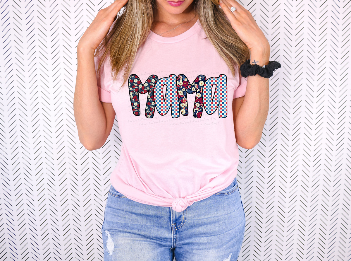 Mama Checkered Floral Red Accent 111406 DTF transfer