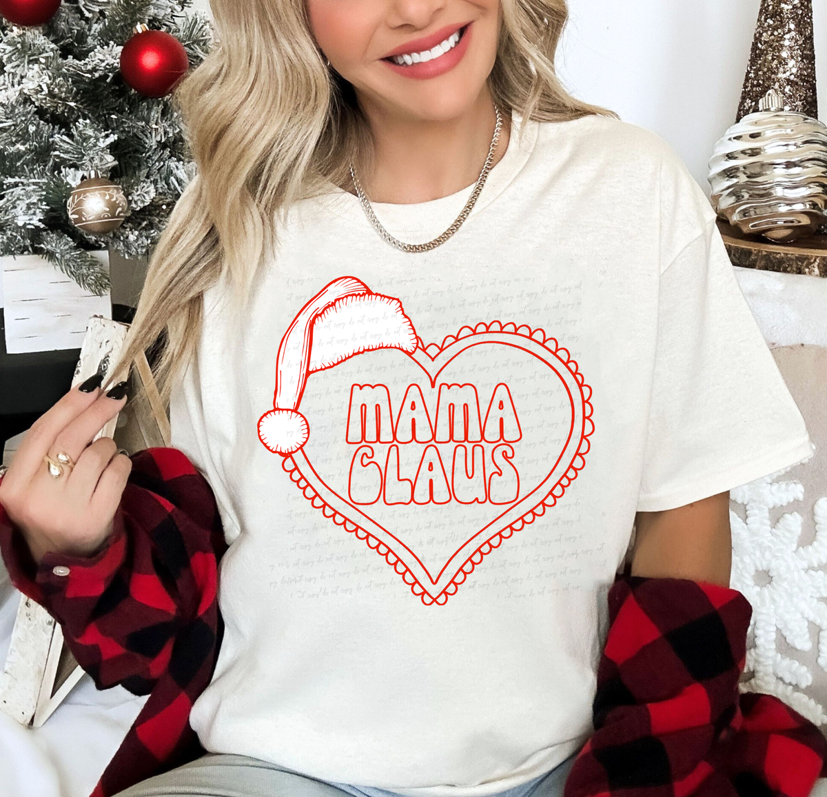 Mama Claus Heart with Santa Hat Red Outline 114964 DTF Transfer