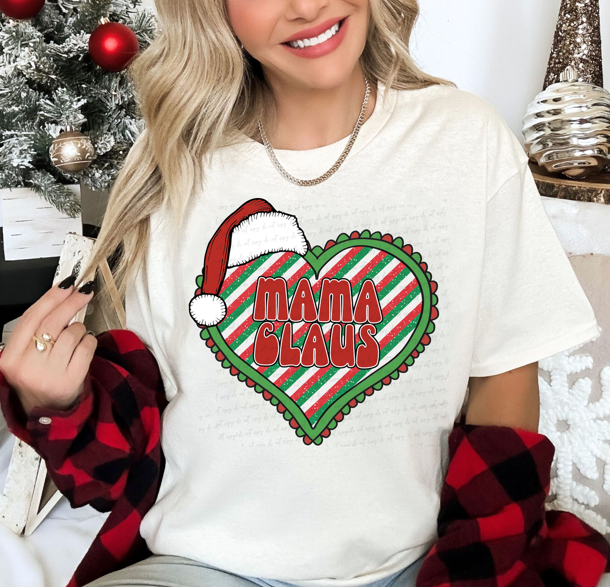 Mama Claus Heart with Santa Hat Red and Green 114963 DTF Transfer
