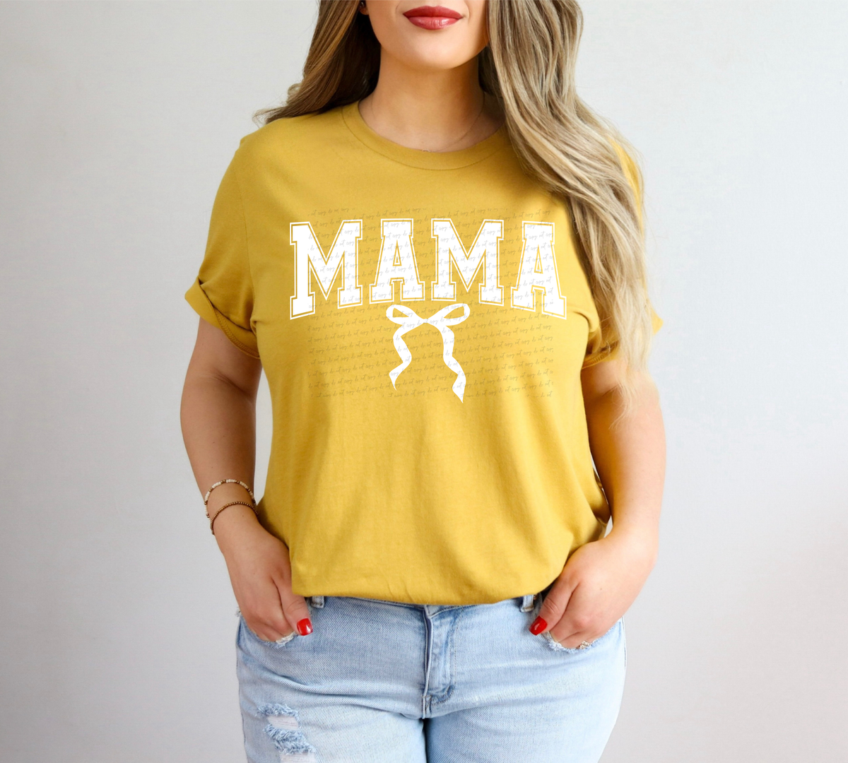 Mama Curve Varsity Font Bow White 86711 DTF Transfer