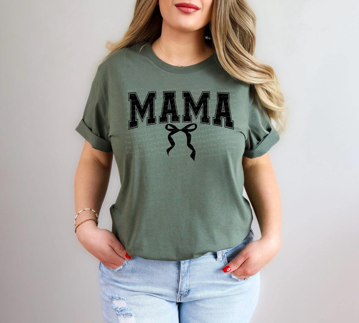 Mama Curve Varsity Font With Bow Black 86580 DTF Transfer