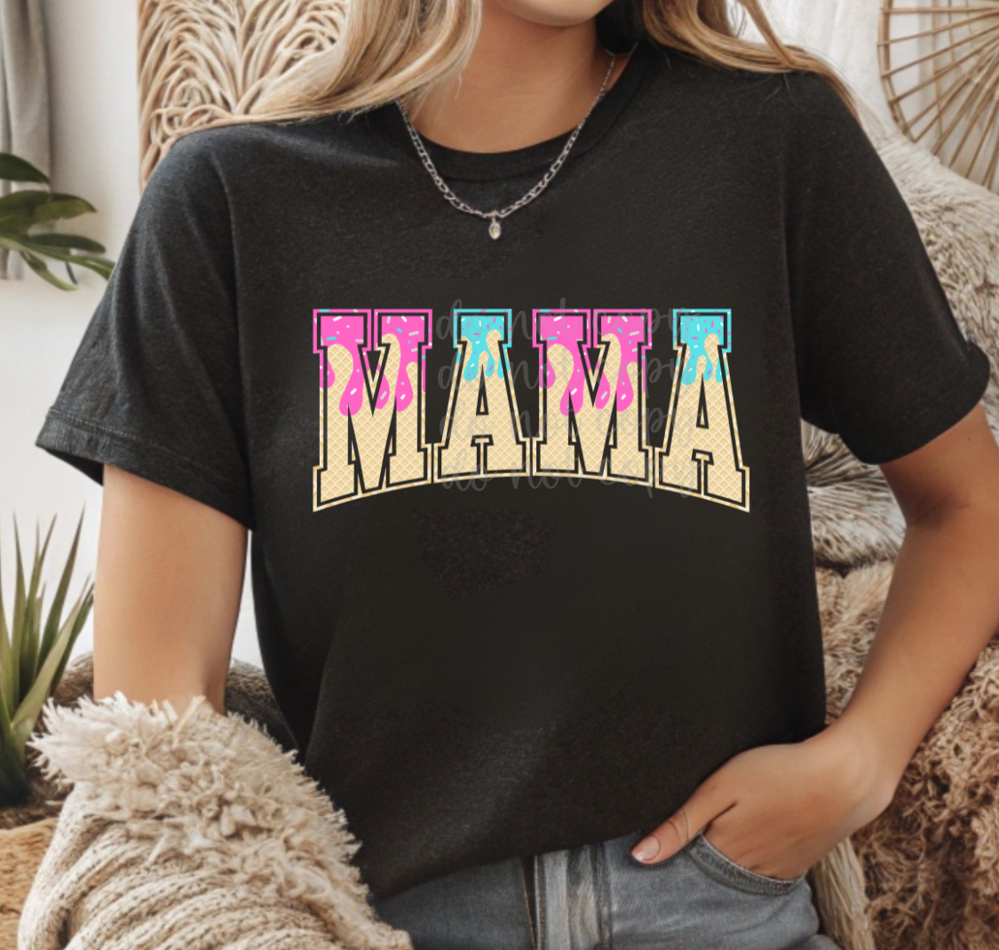 Mama Drip Ice Cream Cone Font (PARKER) DTF transfer