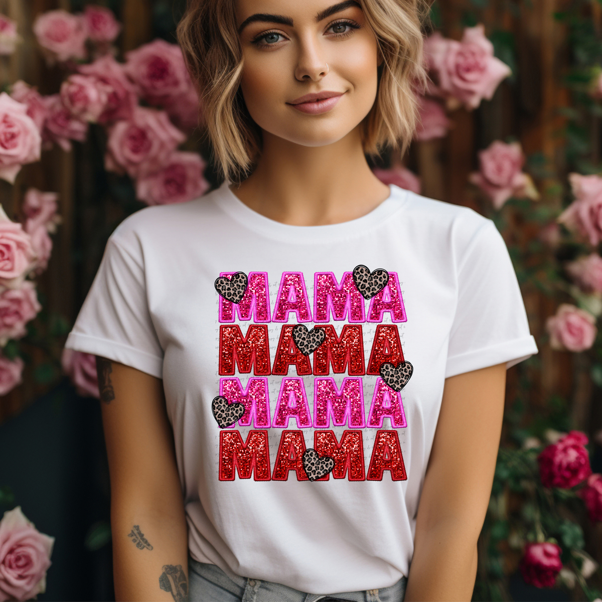 Mama Pink Red Leopard Hearts 76470 DTF Transfer