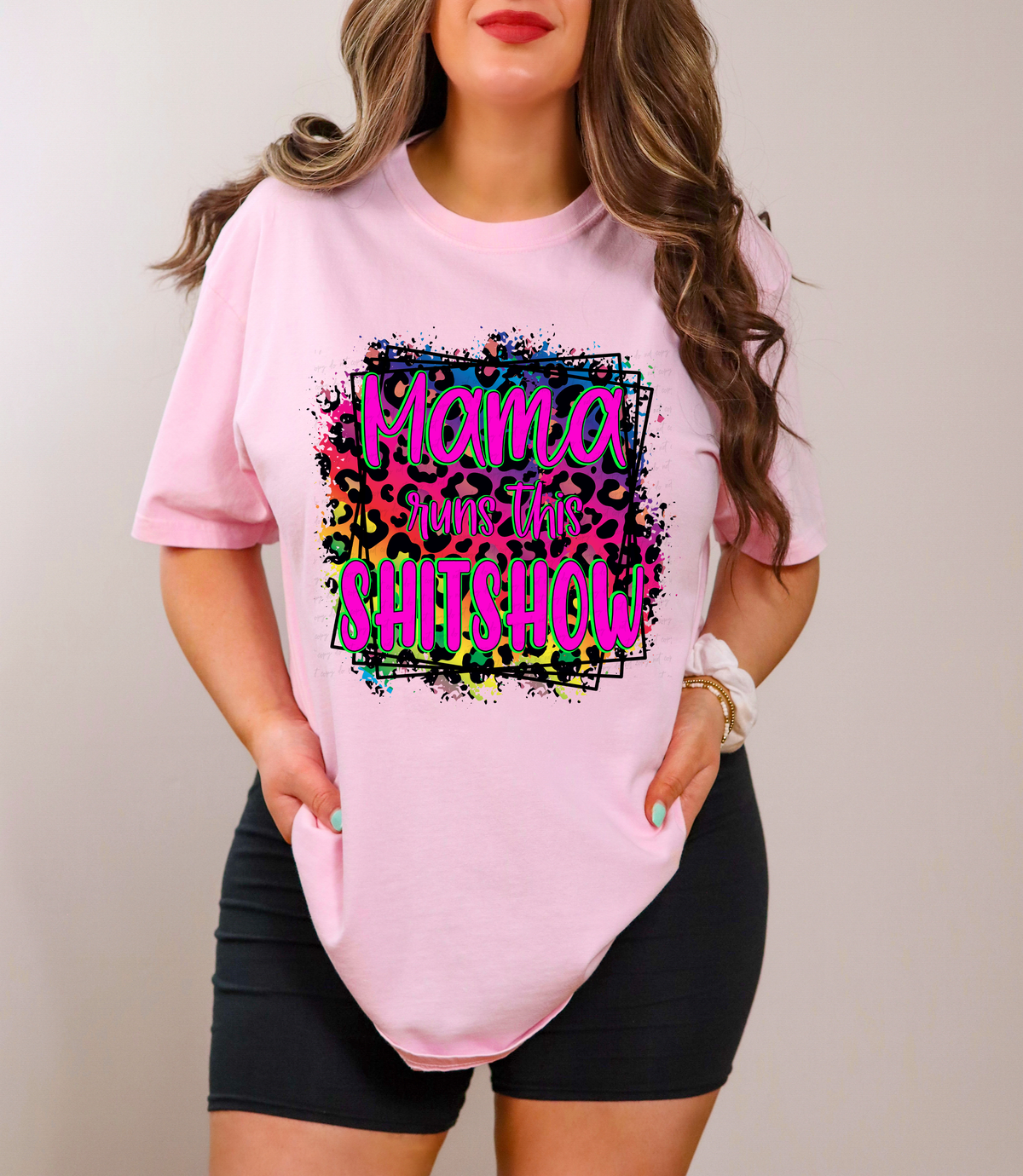 Mama Runs This Shit Show Colorful Leopard Background 115925 DTF Transfer