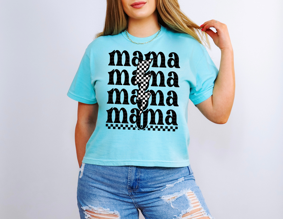 Mama Stacked Checkered Lightning Bolt 86713 DTF Transfer