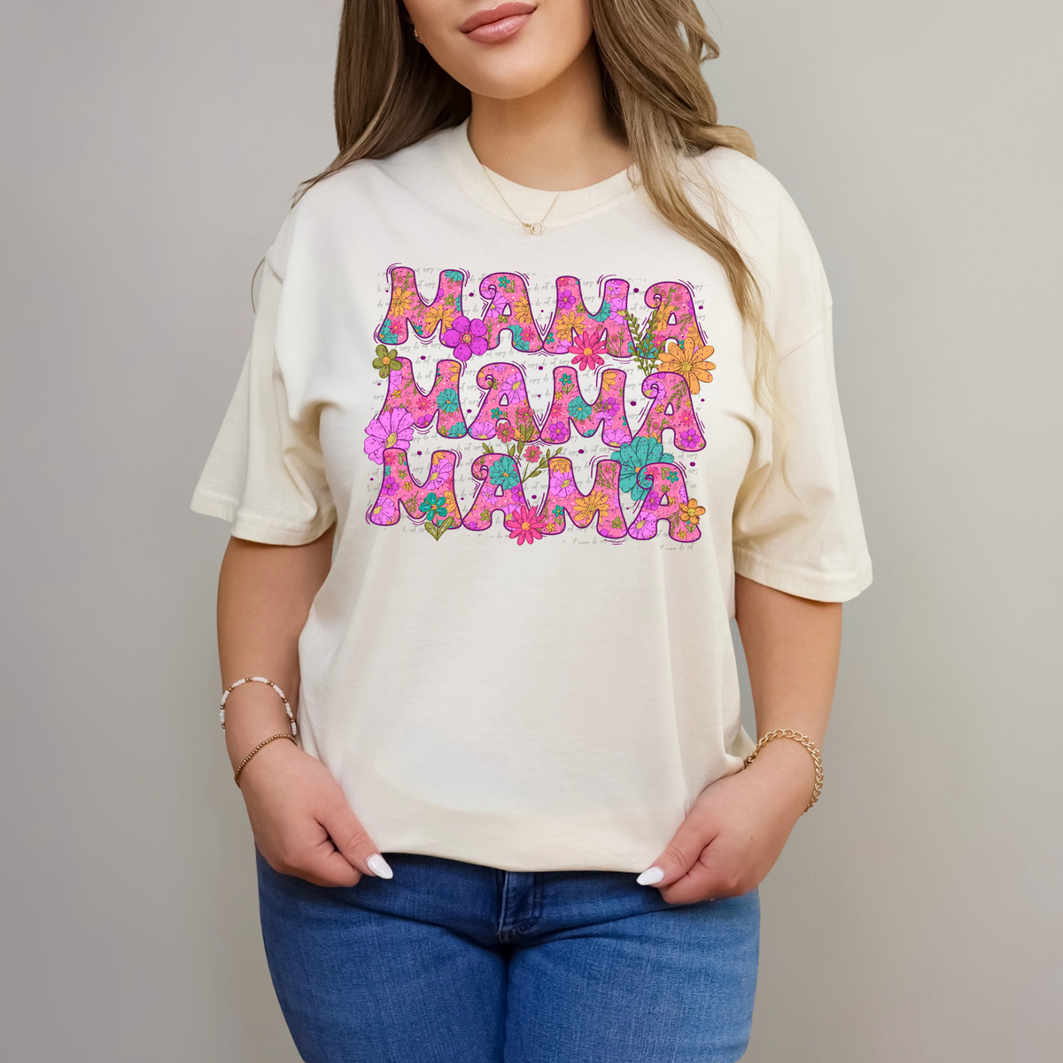 Mama Stacked Floral Speckled 89239 DTF Transfer
