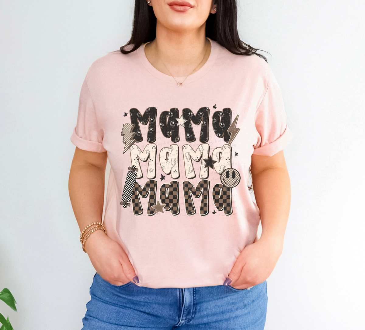 Mama Stacked Lightning Bolt Smiley 111775 DTF transfer