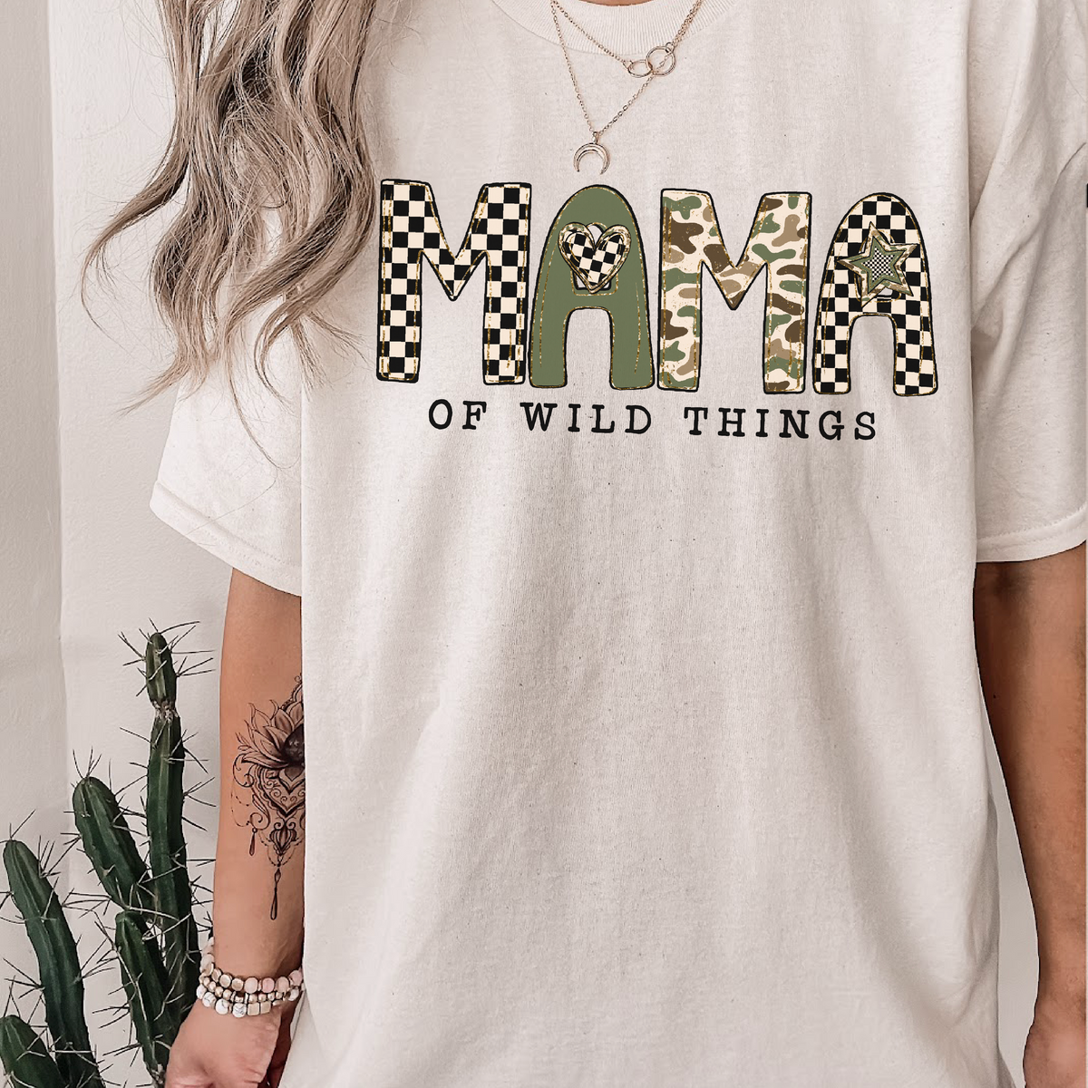 Mama of wild things (camo and checker) (two peas) DTF Transfer