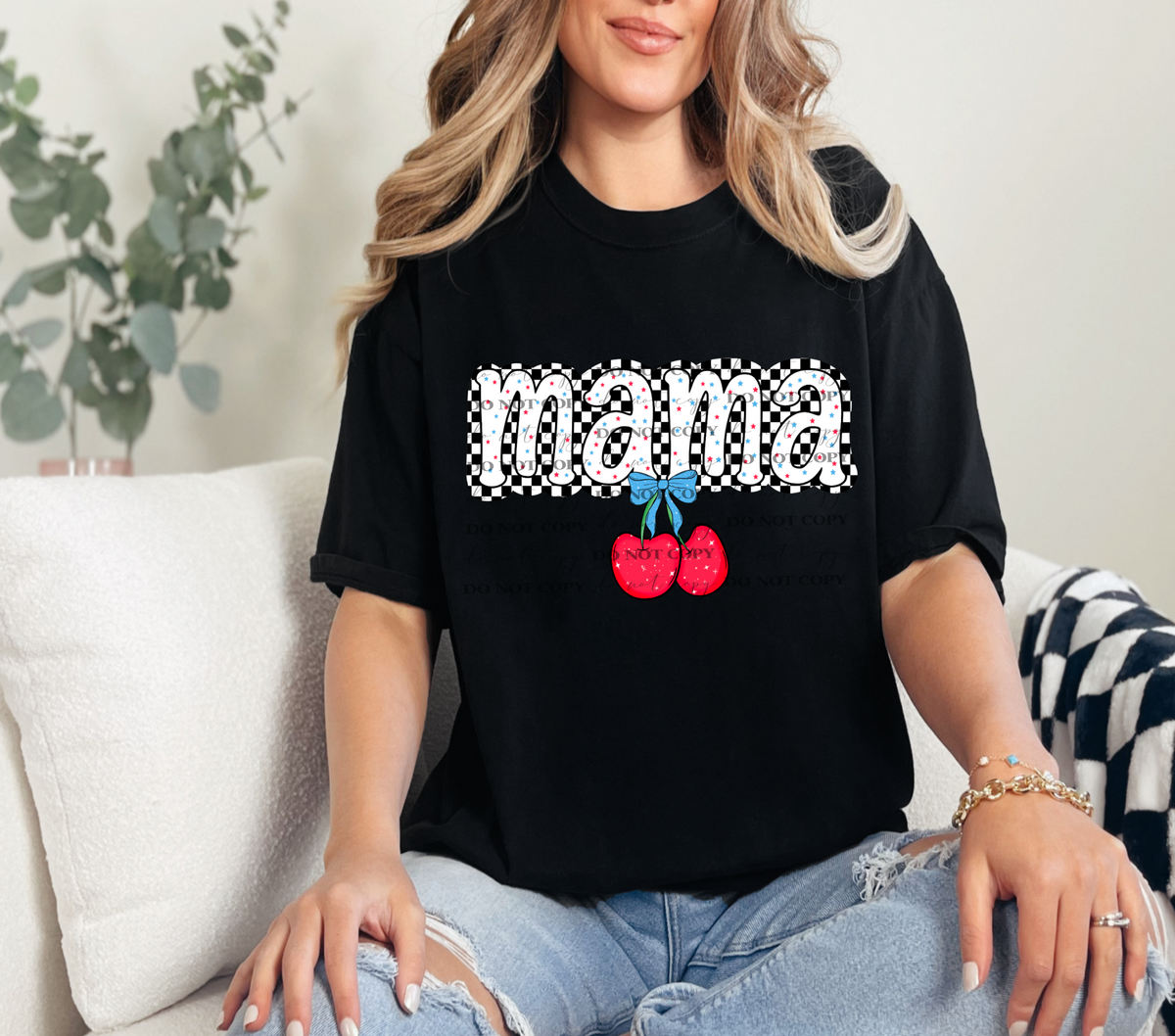 Mama checkered with cherries (Linda) DTF transfer