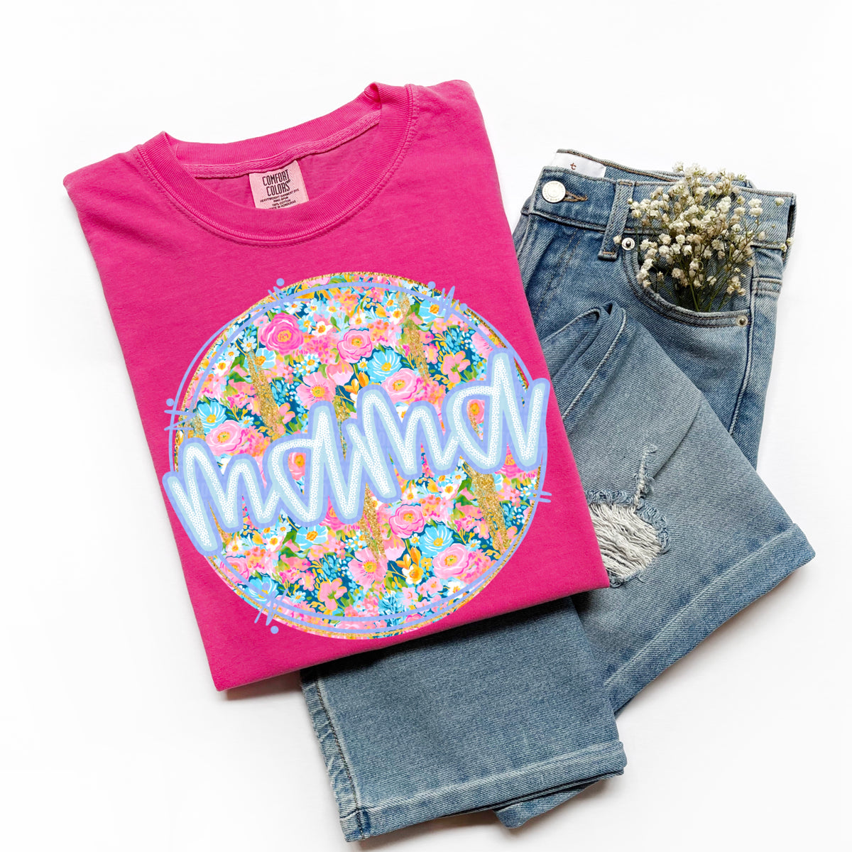 Mama floral circle DTF transfer