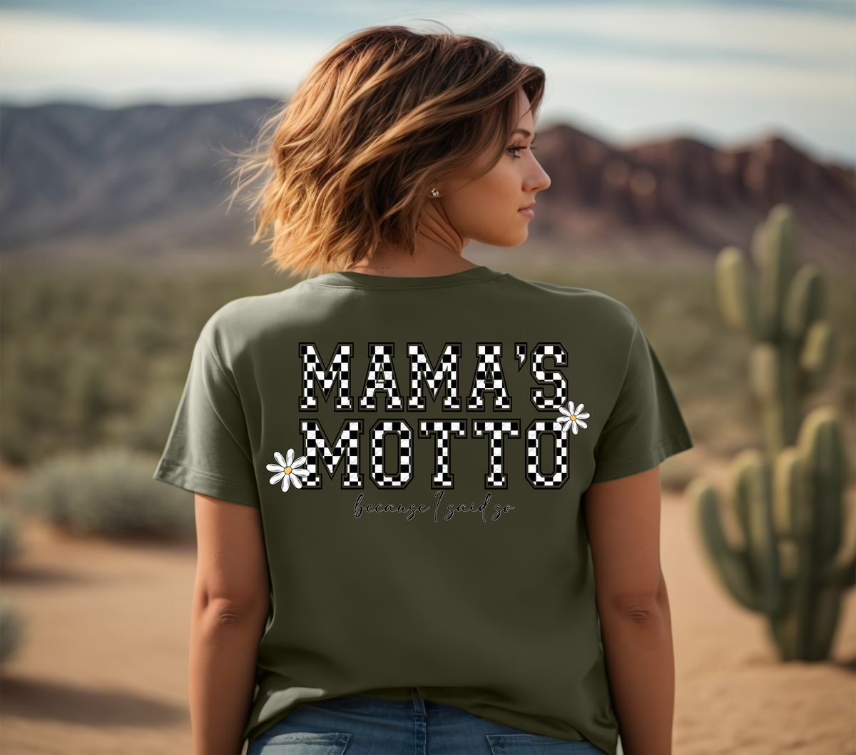 Mamas motto checkered with daisys (Linda) DTF transfer