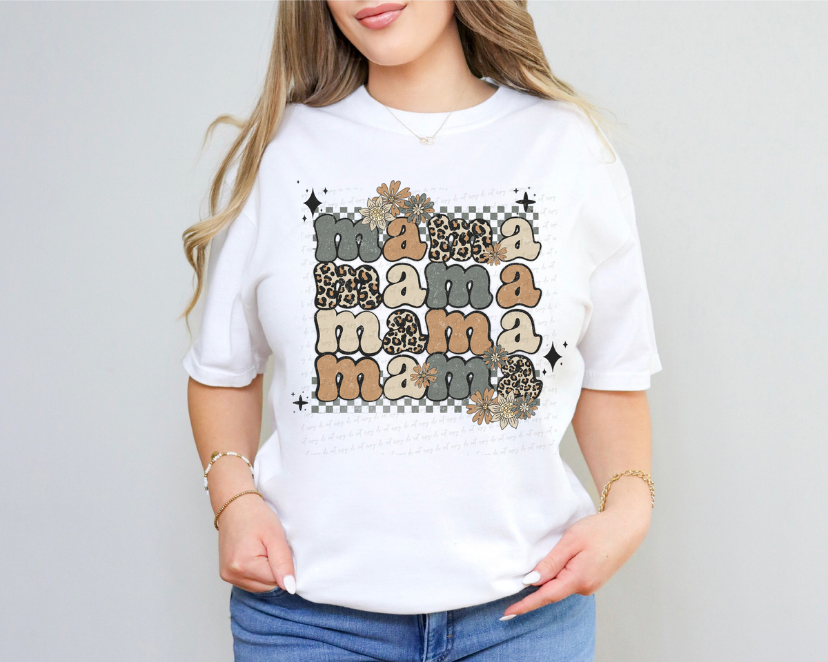 Mama Stacked Leopard Grey Brown Checkered 116326 DTF Transfer