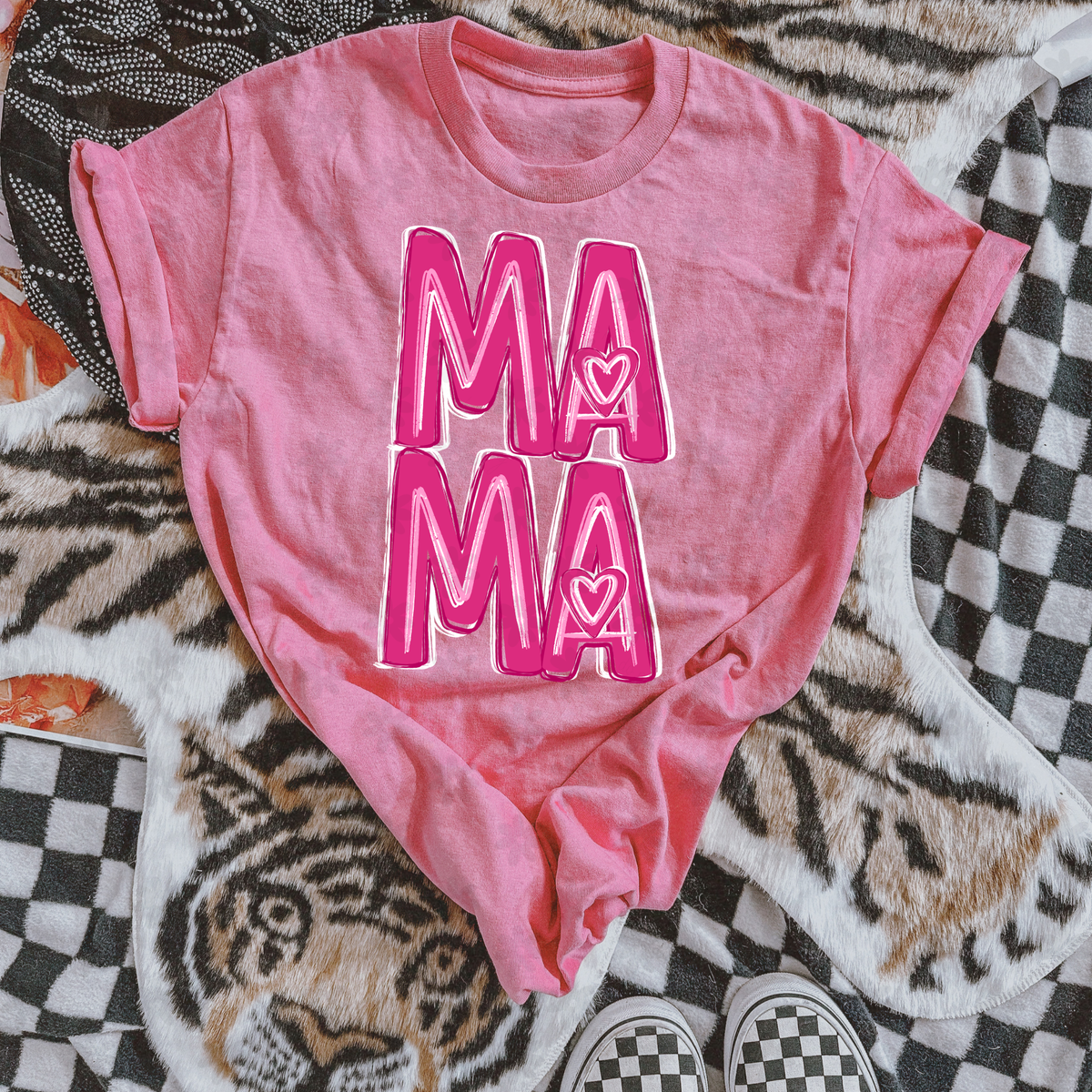 Mama PINK neon brushstrokes stacked (Dyed) DTF Transfer