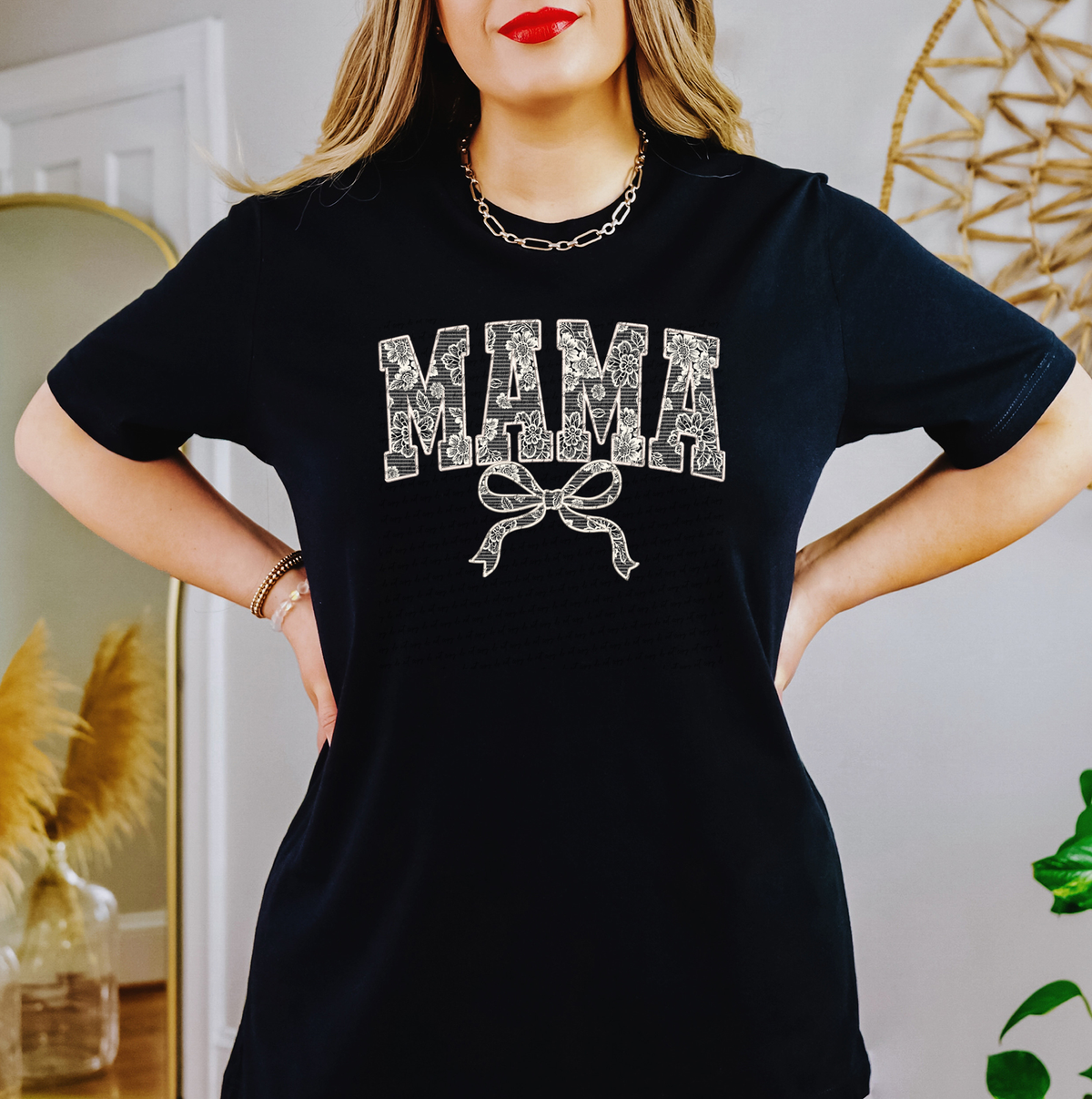 Mama with Bow Floral Filled Lace 117631 DTF transfer