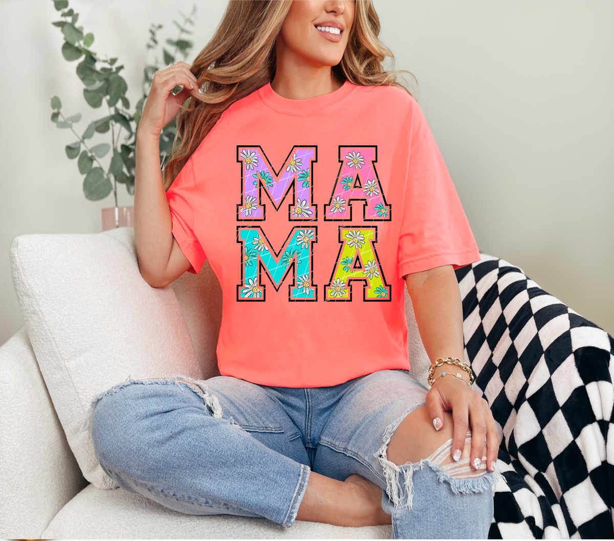 Mama floral filled stacked letters (Linda) DTF transfer