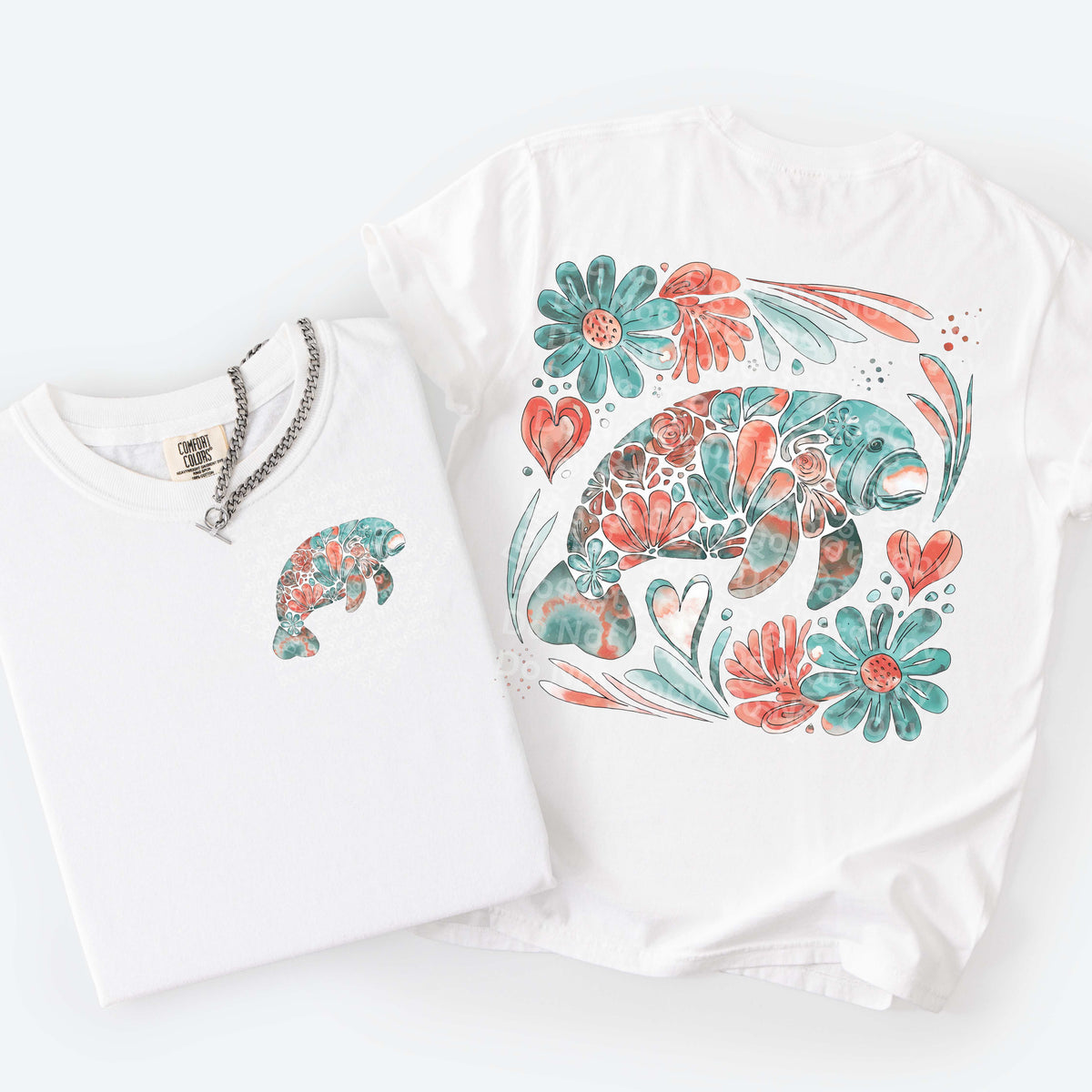 Floral manatee and frame (BACK ONLY) (Irene) DTF Transfer