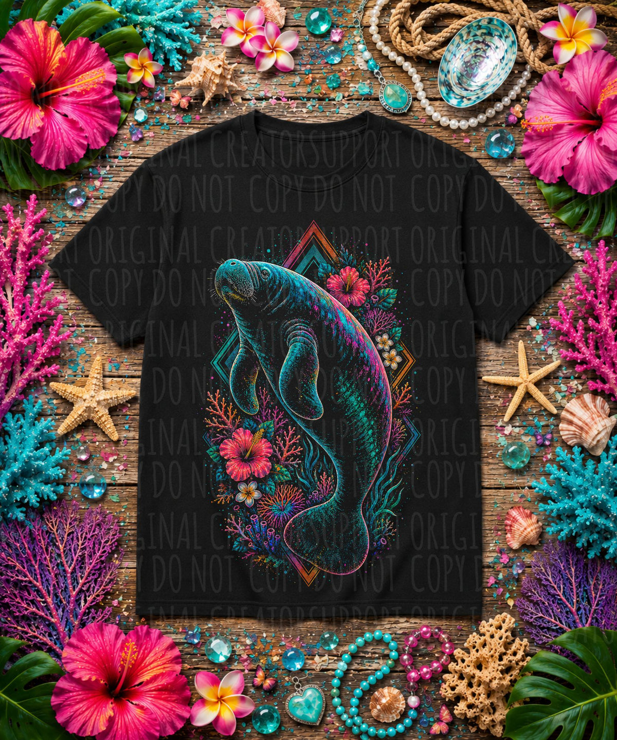 Floral manatee (Starlight) DTF Transfer