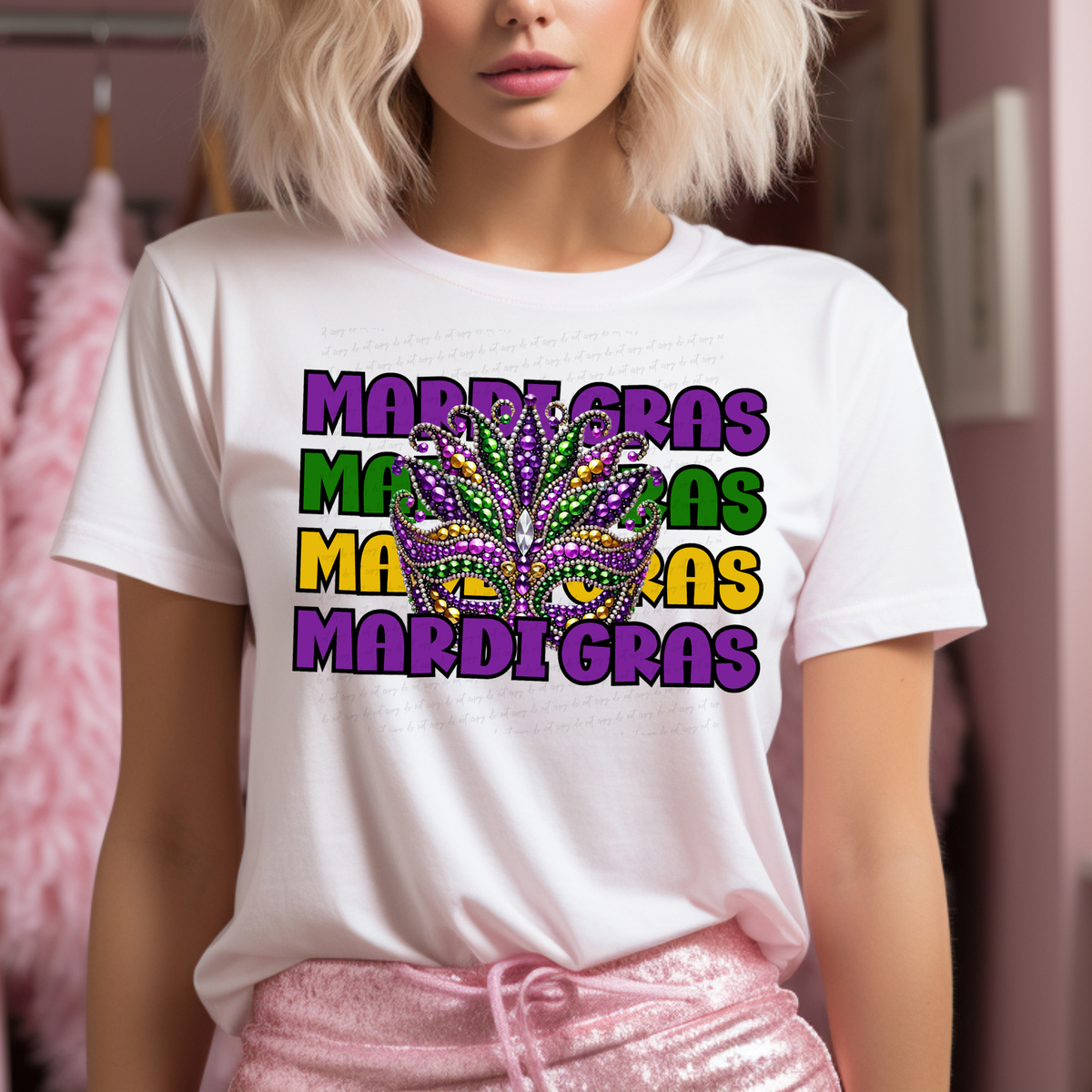 Mardi Gras Stacked Faux Rhinestone Mask 117799 DTF transfer