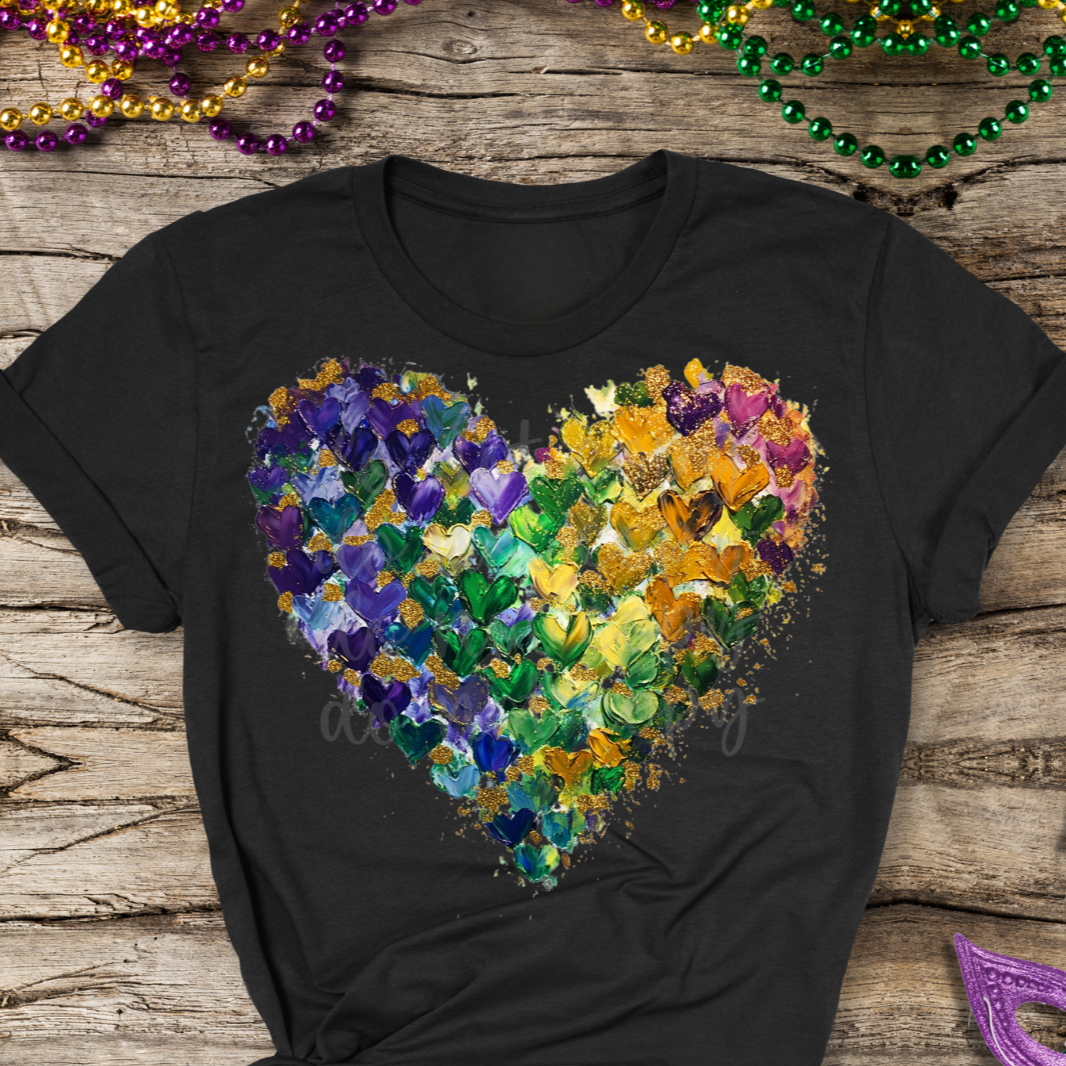 Mardi Gras ombre heart (Parker)  DTF Transfer
