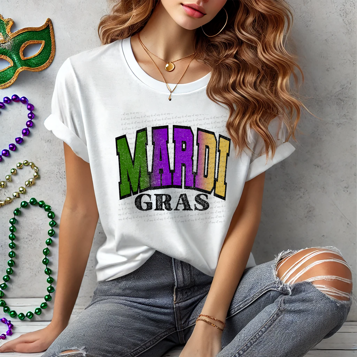 Mardi Gras Ombre Distressed 81929 DTF Transfer