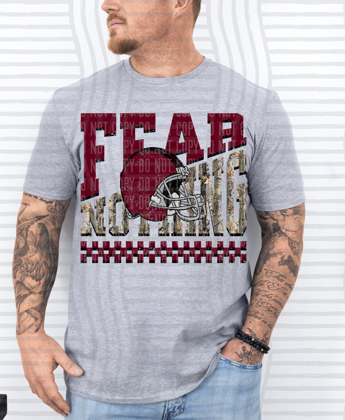 Maroon and camo fear nothing (Caplinger) DTF Transfer