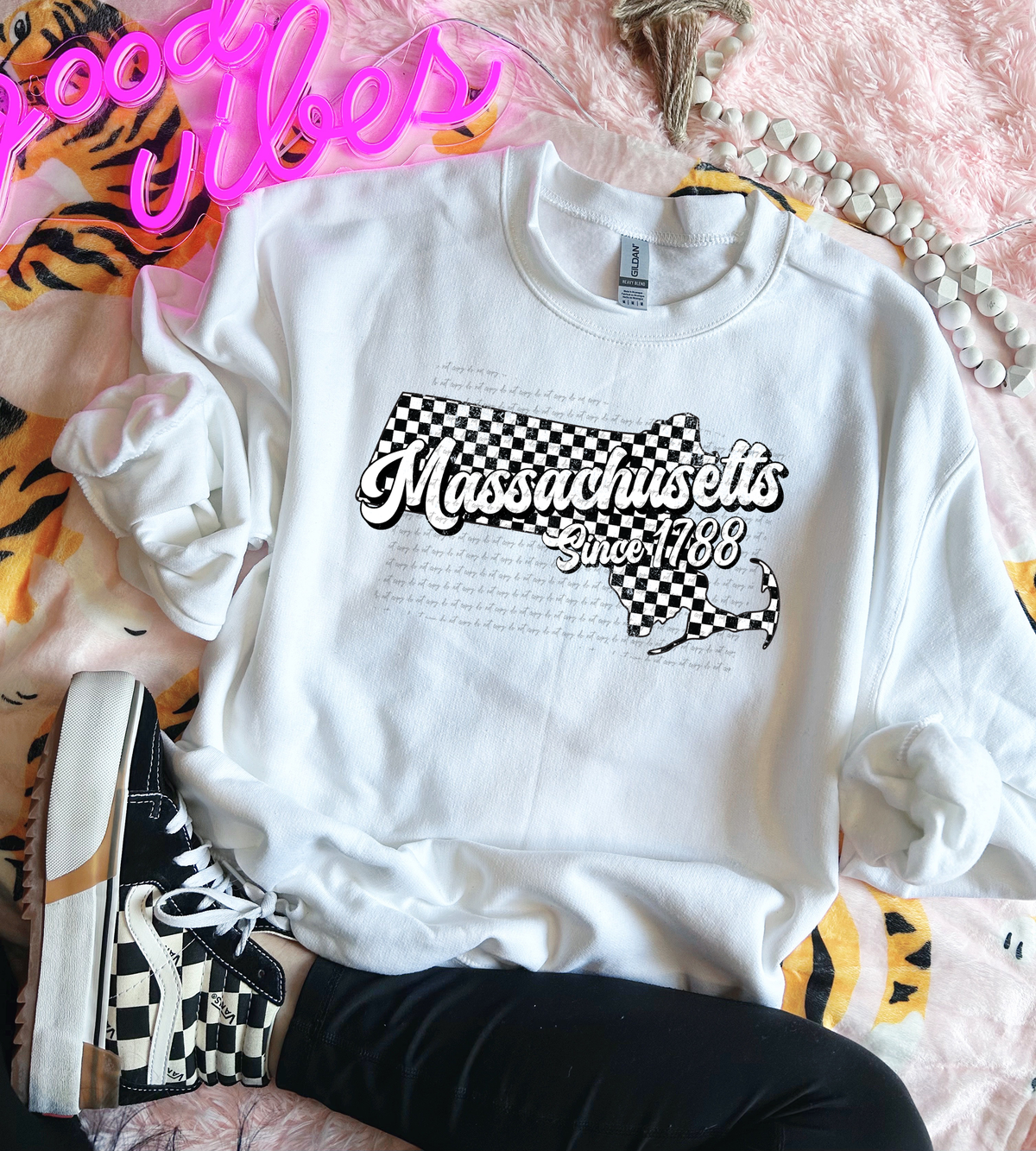 Massachusetts Since 1788 Checkered Grunge 66736 DTF transfer