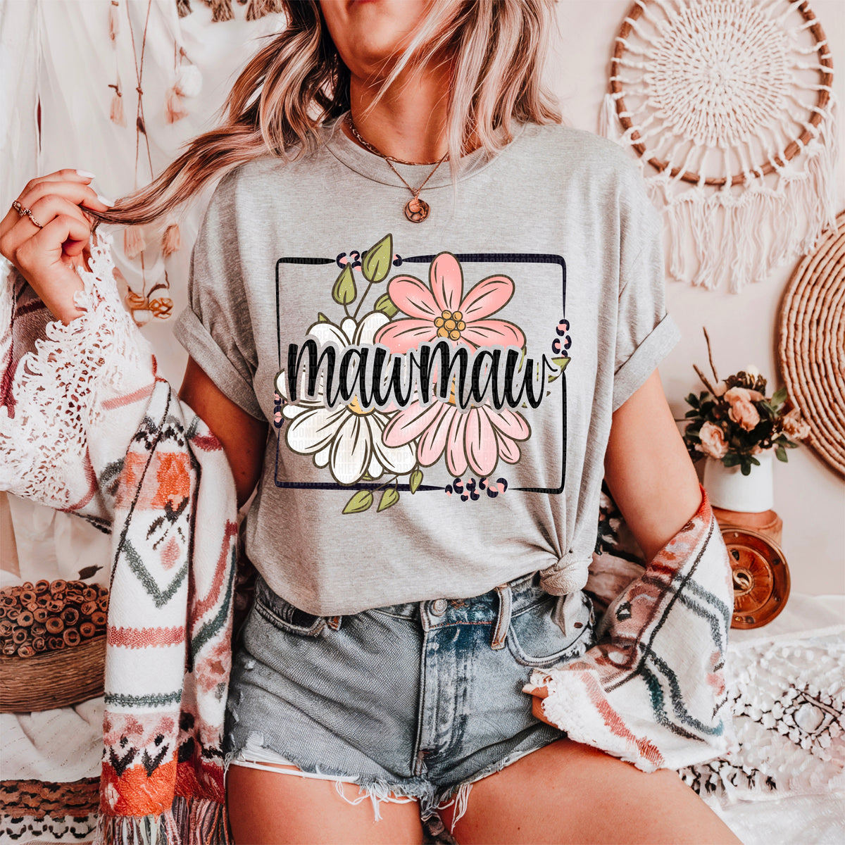 Mawmaw Spring Floral Titles DTF transfer