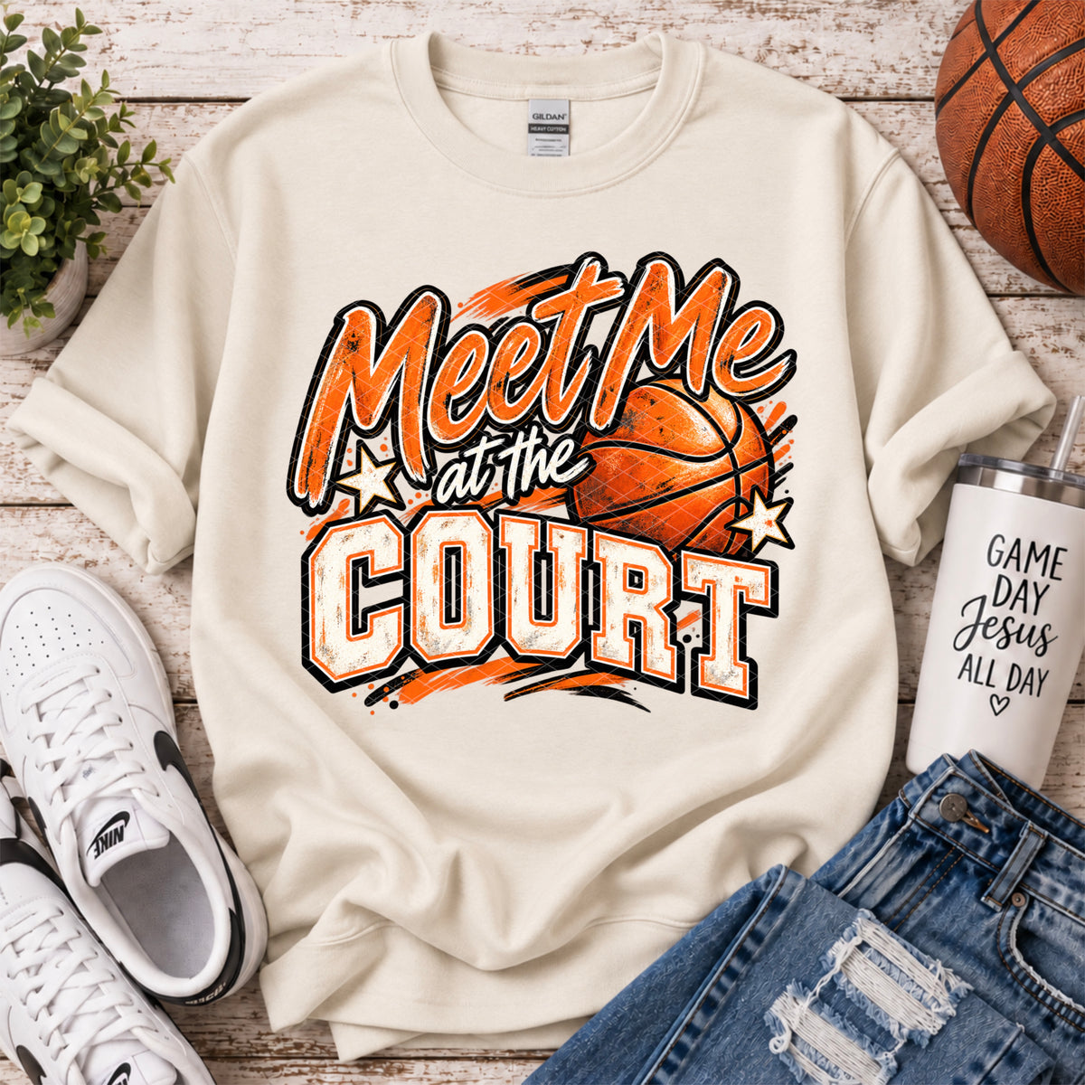Meet me at the court orange and white with stars (SDD) DTF Transfer
