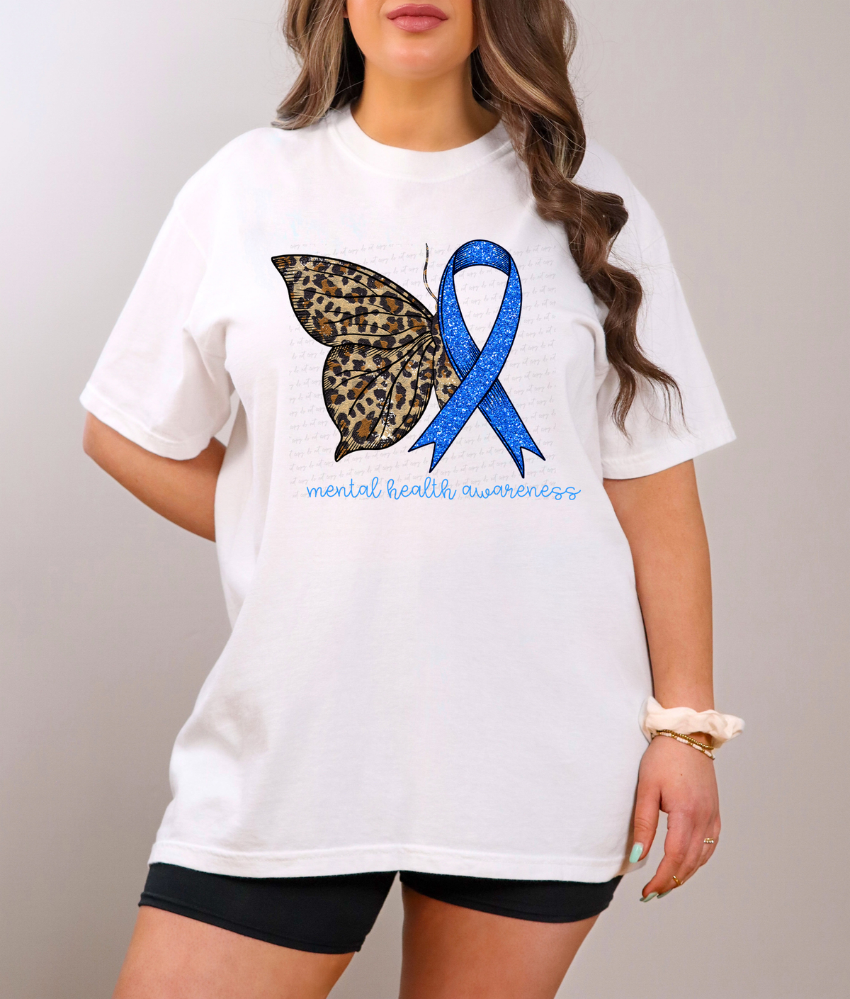 Mental Health Awareness Leopard Butterfly Wing with Blue Glitter Ribbon 116081 DTF Transfer