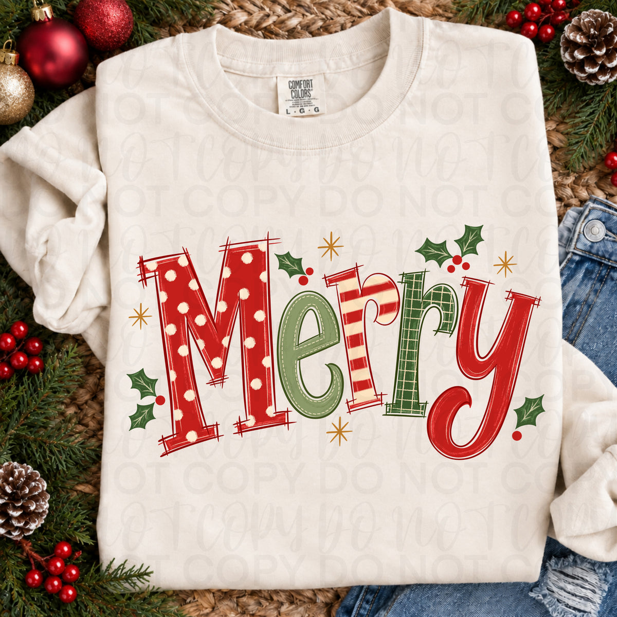Merry holly berries and stars (UAC) DTF Transfer