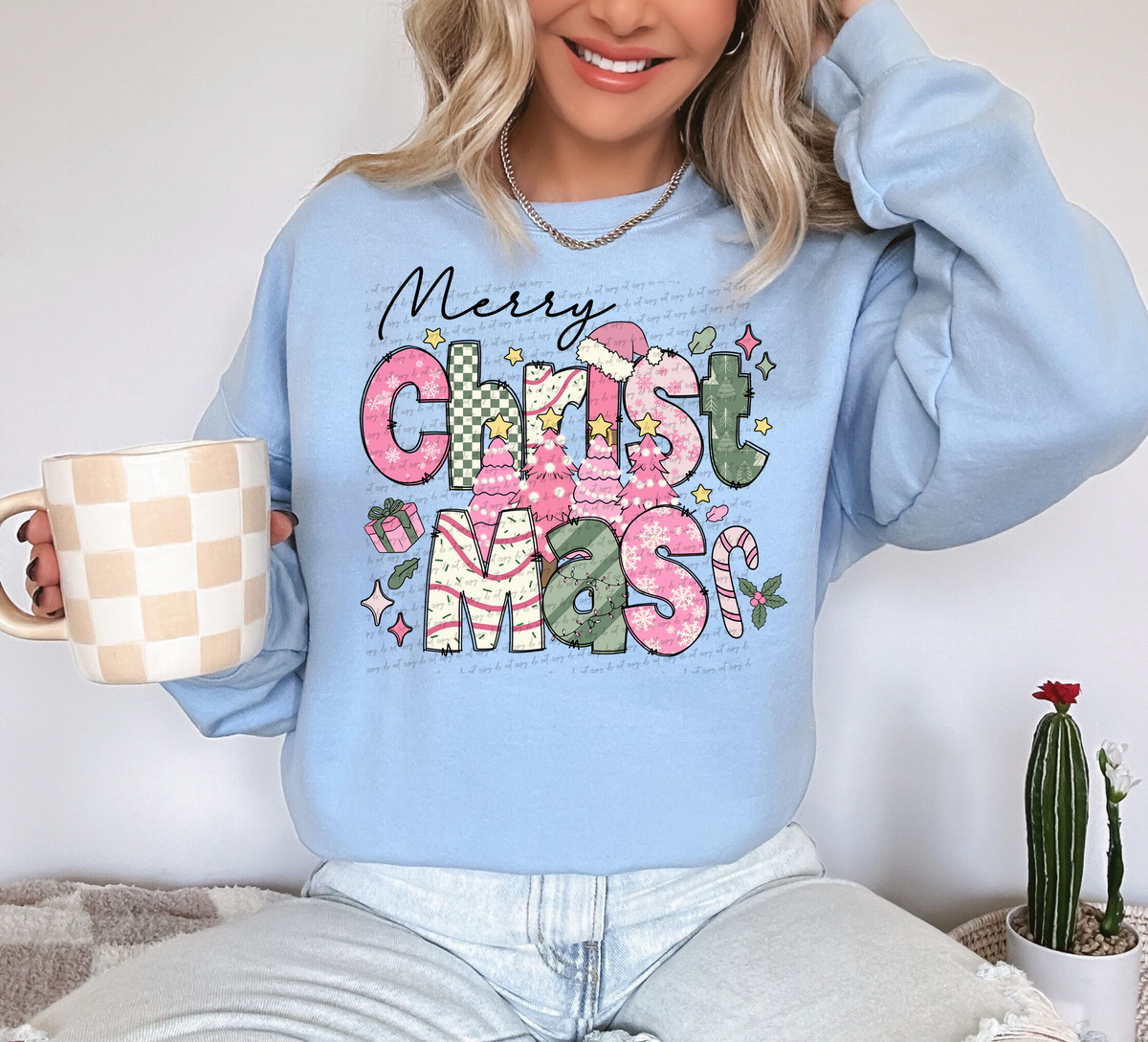 Merry Christmas Pink Trees 59900 DTF Transfer