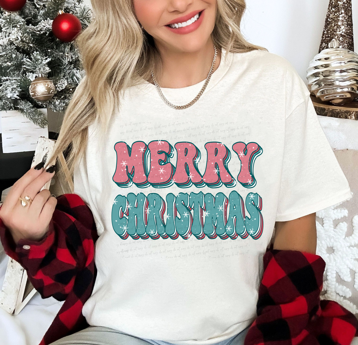 Merry Christmas Pink Teal Layers 116331 DTF Transfer