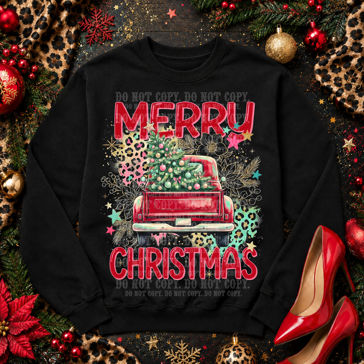 Merry Christmas red truck (Starlight) DTF Transfer